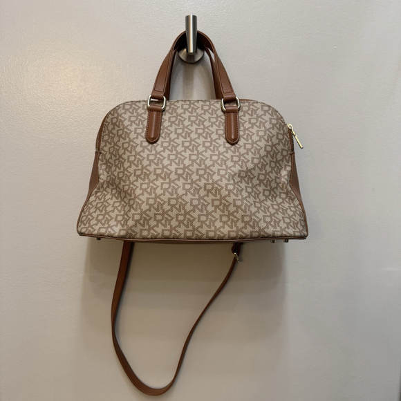 DKNY Handbags - DKNY Heritage Coated Logo Satchel Crossbody Brown Cream w/ Hang Tag EUC